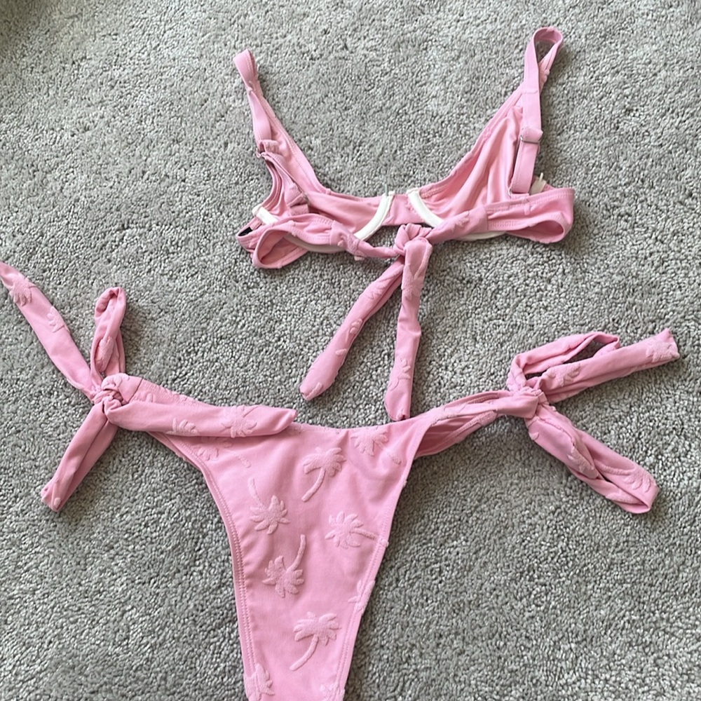 Nasty Gal Textured Palm Tree Underwire Tie Bikini Set - Size 0 - Picture 3 of 6